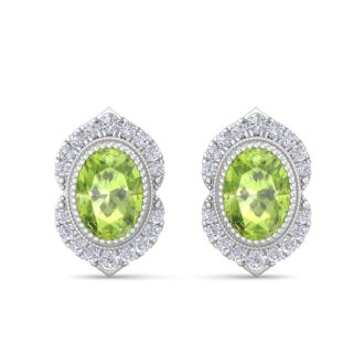 Peridot Earrings: 2 1/2 Carat Peridot and Diamond Earrings
