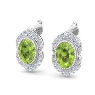 Peridot Earrings: 2 1/2 Carat Peridot and Diamond Earrings