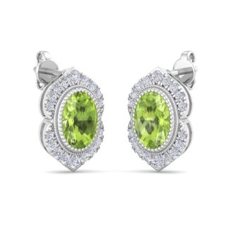 Peridot Earrings: 2 1/2 Carat Peridot and Diamond Earrings