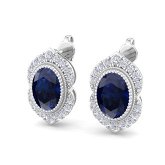 Sapphire Earrings: 2 1/2 Carat Sapphire and Diamond Earrings