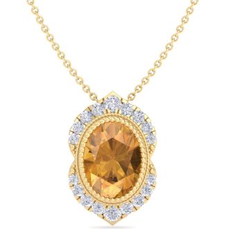 Citrine Necklace: 1 1/5 Carat Citrine and Diamond Necklace
