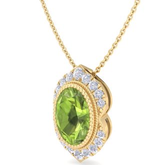 Peridot Necklace: 1 3/4 Carat Peridot and Diamond Necklace