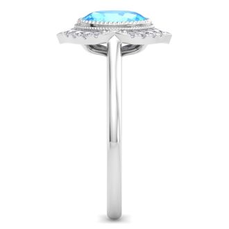 Blue Topaz Ring: 1 3/4 Carat Blue Topaz and Diamond Ring
