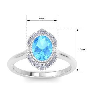 Blue Topaz Ring: 1 3/4 Carat Blue Topaz and Diamond Ring