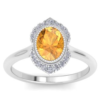 Citrine Ring: 1 1/5 Carat Citrine and Diamond Ring
