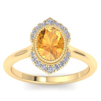 Citrine Ring: 1 1/5 Carat Citrine and Diamond Ring