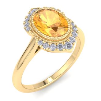 Citrine Ring: 1 1/5 Carat Citrine and Diamond Ring