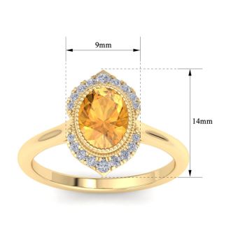 Citrine Ring: 1 1/5 Carat Citrine and Diamond Ring