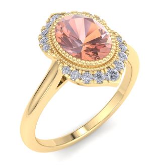 1-1/5 Carat Oval Shape Morganite and Diamond Ring In 14K Yellow Gold