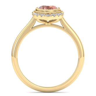 1-1/5 Carat Oval Shape Morganite and Diamond Ring In 14K Yellow Gold