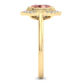 1-1/5 Carat Oval Shape Morganite and Diamond Ring In 14K Yellow Gold
