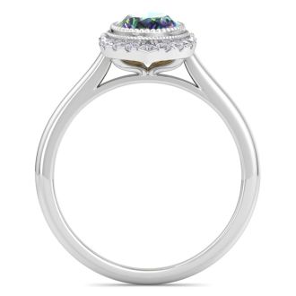 1-3/4 Carat Oval Shape Mystic Topaz Ring and Diamond Halo In 14 Karat White Gold