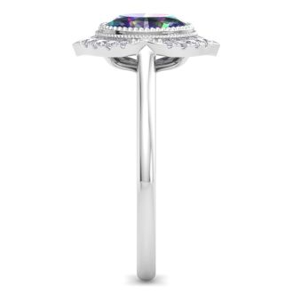 1-3/4 Carat Oval Shape Mystic Topaz Ring and Diamond Halo In 14 Karat White Gold