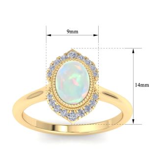 1-1/5 Carat Oval Shape Opal Ring and Diamonds In 14K Yellow Gold