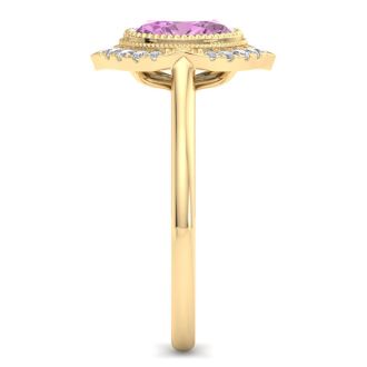 Pink Topaz Ring: 1 3/4 Carat Pink Topaz and Diamond Ring
