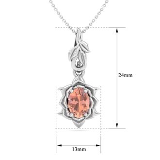 3/4 Carat Oval Shape Morganite Necklace Ornate Design In 14K White Gold With 18 Inch Chain