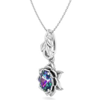 1 Carat Oval Shape Mystic Topaz Necklace In 14 Karat White Gold, 18 Inches