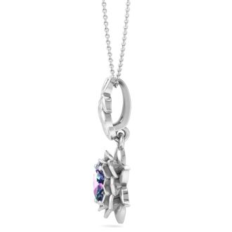1 Carat Oval Shape Mystic Topaz Necklace In 14 Karat White Gold, 18 Inches