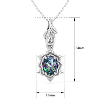 1 Carat Oval Shape Mystic Topaz Necklace In 14 Karat White Gold, 18 Inches