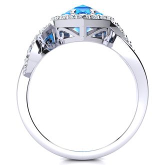 2 1/2ct Pear Shape Blue Topaz and Diamond Ring in 14K White Gold