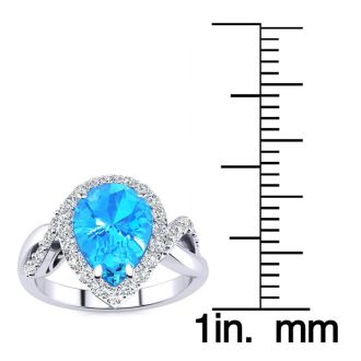 2 1/2ct Pear Shape Blue Topaz and Diamond Ring in 14K White Gold