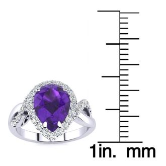 2 1/2ct Pear Shape Amethyst and Diamond Ring in 14K White Gold