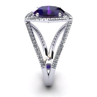 1 1/2 Carat Oval Shape Amethyst and Halo Diamond Ring In 14 Karat White Gold