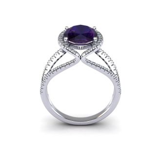 1 1/2 Carat Oval Shape Amethyst and Halo Diamond Ring In 14 Karat White Gold