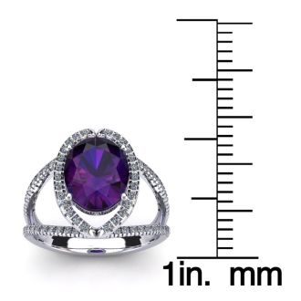 1 1/2 Carat Oval Shape Amethyst and Halo Diamond Ring In 14 Karat White Gold