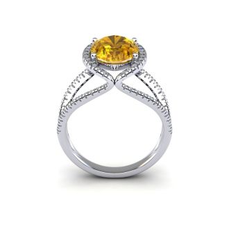 1 1/2 Carat Oval Shape Citrine and Halo Diamond Ring In 14 Karat White Gold