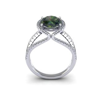 1-1/2 Carat Oval Shape Mystic Topaz Ring With Fancy Diamond Halo In 14 Karat White Gold