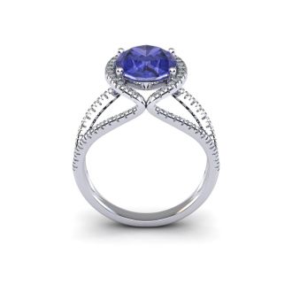 1 3/4 Carat Oval Shape Tanzanite and Halo Diamond Ring In 14 Karat White Gold
