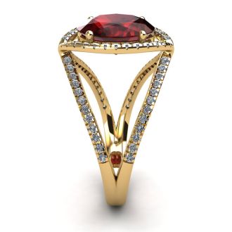 Garnet Ring: Garnet Jewelry: 2 Carat Oval Shape Garnet and Halo Diamond Ring In 14 Karat Yellow Gold
