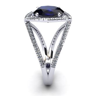 2 Carat Oval Shape Sapphire and Halo Diamond Ring In 14 Karat White Gold