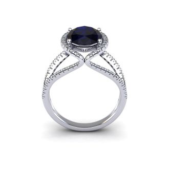 2 Carat Oval Shape Sapphire and Halo Diamond Ring In 14 Karat White Gold