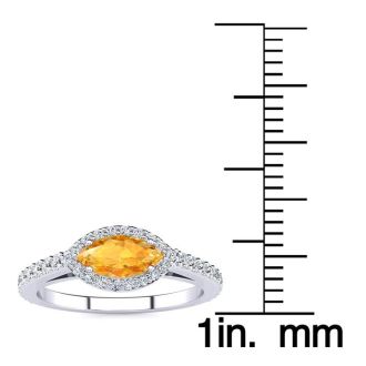 3/4 Carat Marquise Shape Citrine and Halo Diamond Ring In 14 Karat White Gold