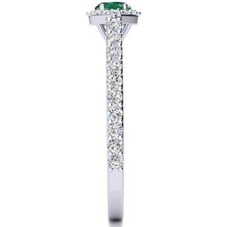 3/4 Carat Marquise Shape Emerald and Halo Diamond Ring In 14 Karat White Gold