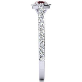 Garnet Ring: Garnet Jewelry: 1 Carat Marquise Shape Garnet and Halo Diamond Ring In 14 Karat White Gold