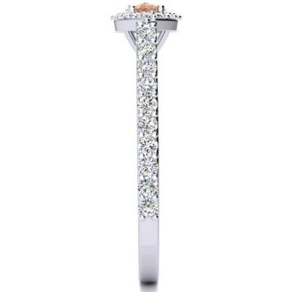 3/4 Carat Marquise Shape Morganite and Halo Diamond Ring In 14 Karat White Gold