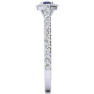 1 Carat Marquise Shape Sapphire and Halo Diamond Ring In 14 Karat White Gold