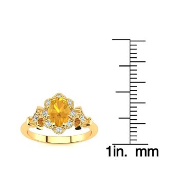 1 Carat Oval Shape Citrine and Halo Diamond Vintage Ring In 14 Karat Yellow Gold