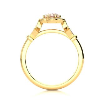 1 Carat Oval Shape Morganite and Halo Diamond Vintage Ring In 14 Karat Yellow Gold