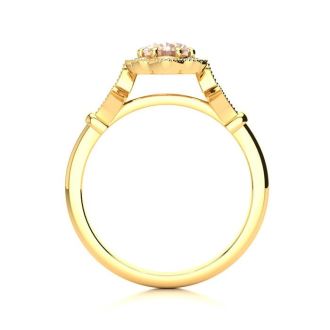 1 Carat Oval Shape Morganite and Halo Diamond Vintage Ring In 14 Karat Yellow Gold