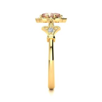 1 Carat Oval Shape Morganite and Halo Diamond Vintage Ring In 14 Karat Yellow Gold