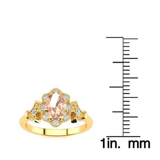 1 Carat Oval Shape Morganite and Halo Diamond Vintage Ring In 14 Karat Yellow Gold