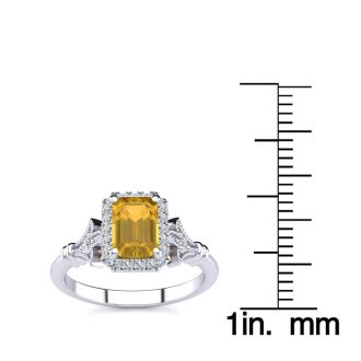 1 Carat Citrine and Halo Diamond Vintage Ring In 14 Karat White Gold