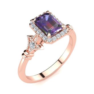 1 Carat Octagon Shape Mystic Topaz Ring With Diamond Halo In 14 Karat Rose Gold