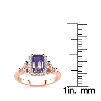 1 Carat Octagon Shape Mystic Topaz Ring With Diamond Halo In 14 Karat Rose Gold