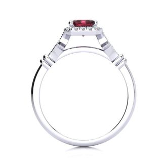 Garnet Ring: Garnet Jewelry: 1 1/2 Carat Garnet and Halo Diamond Vintage Ring In 14 Karat White Gold