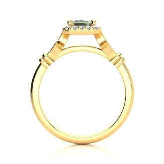1 Carat Green Amethyst and Halo Diamond Vintage Ring In 14 Karat Yellow Gold